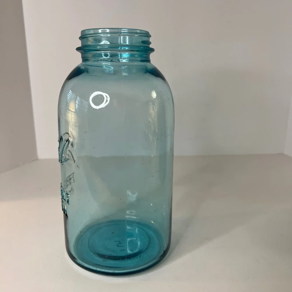 Vintage 1923 - 1933 Ball Perfect Mason Jar Aqua‎ 1/2 Gal 64 oz 4.5 x 9
